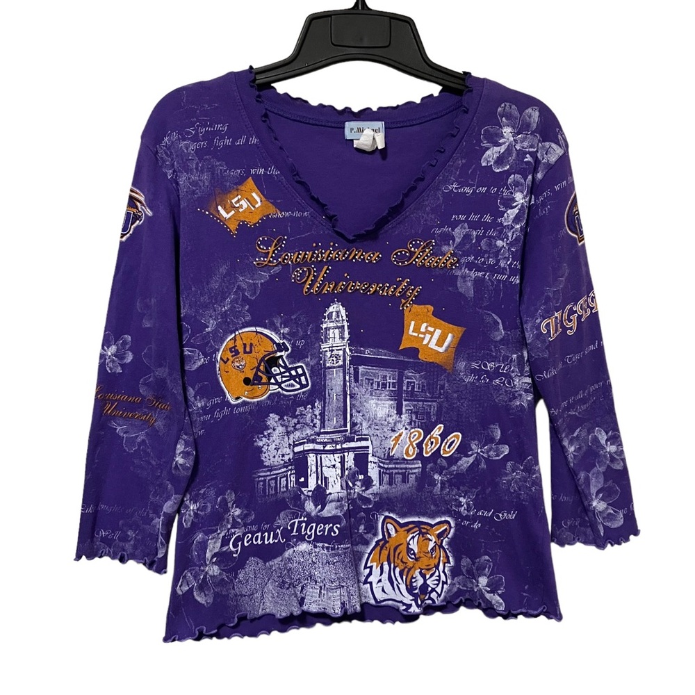 Vintage Y2K LSU All Over Print Embellished P. Michael Top